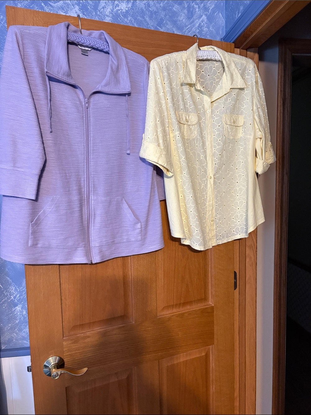 Lavender Zip-Front shirt & yellow button up shirt